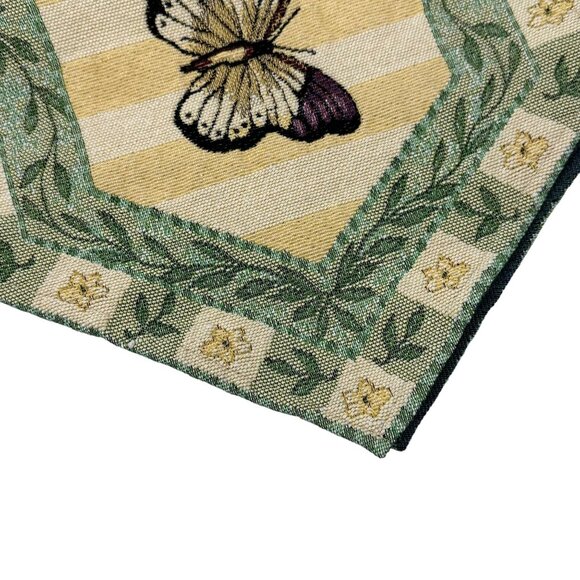 Butterfly Tapestry Table Runner 66" x 13" Pointed Ends Purple Yellow Floral - Picture 5 of 7